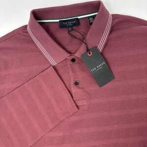 Ted Baker Men's Penine Textured Stripe‎ Maroon Long Sleeve Polo Size 6 2XL NEW